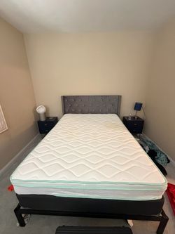 Queen bed, nightstands, mattress