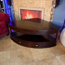 Dark Brown Wood Corner Lift-Top Coffee Table
