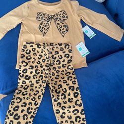 🖤 Leopard Bow Girls’ Outfit – Long Sleeve Top & Matching Pants (Brand New!) 🖤