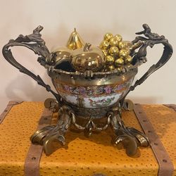 Vintage looking Brass & Porcelain Decorative Bowl/ Center piece