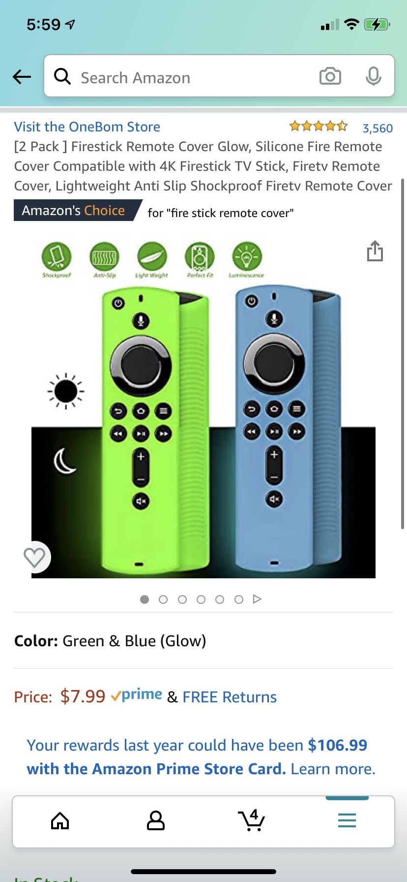 *NEW* Amazon Firestick Remote Cover glow in the dark 2-pack