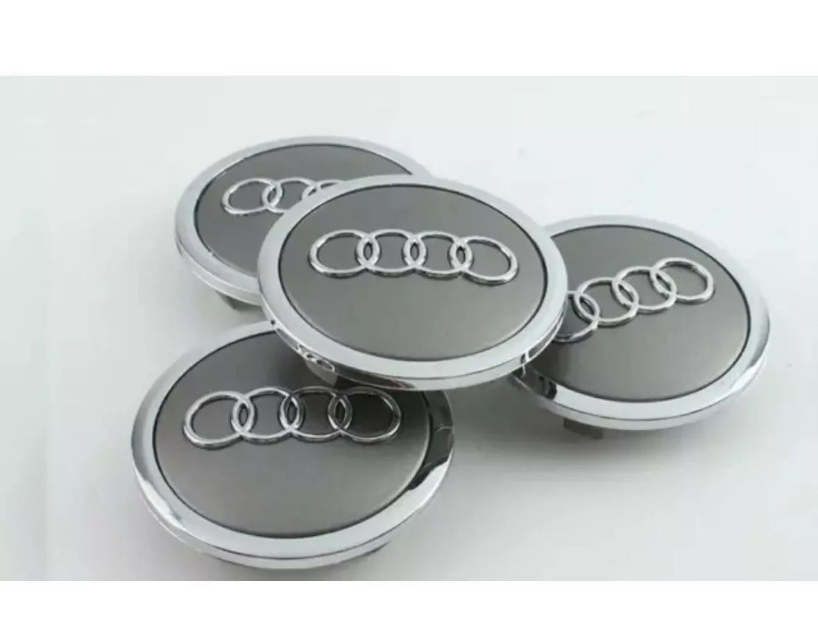 Audi Gray Wheel Hub Center Caps with Chrome Logo for Audi 69MM 4 pcs
