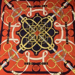 Vintage Hermes Eperon D'or Scarf, Authentic Hermès Scarf by Henri d'Origny, Hermes Foulard Carre 90cm Silk Twill, Hermes Scarf