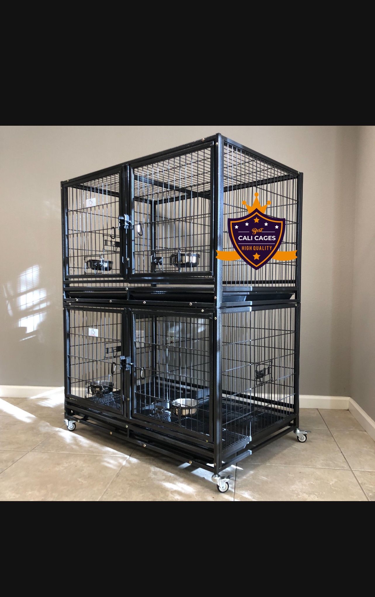Double Stacked Dog Pet Cage Kennel Size 43 With Divider And Feeding Bowls New In Box 📦