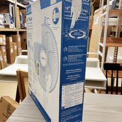 16" Oscillating 3-Speed Pedestal Fan, White, New in Box
