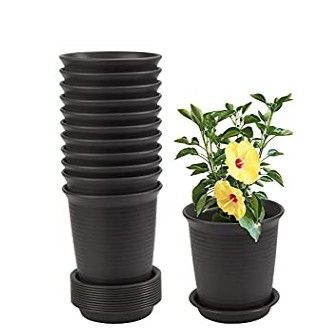 Plant Pots, 12 Pack 5.82 inch Plastic Planters with Saucers, Flower Pots Outdoor with Multiple Drainage Holes and Saucers