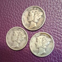 1941 P-D-S Mercury Dime 90% Silver Coin 