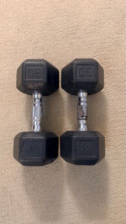 Pair of 30 lb Rubber Hex Dumbbells