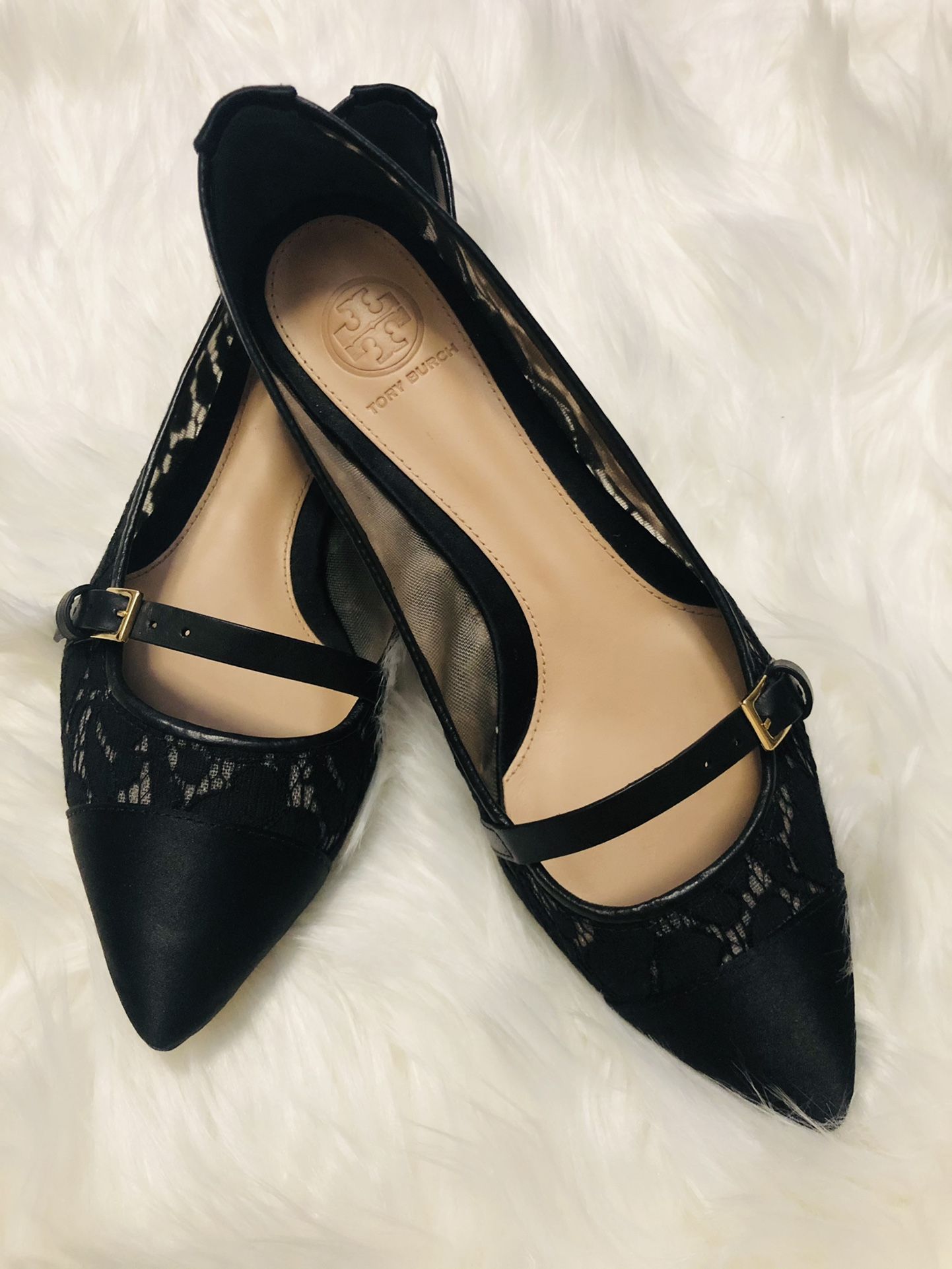 Tory Burch Lace Satin Pointed Toe Flats 