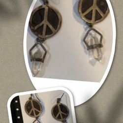 Crystal rugged 90s vintage  genuine silver peace sign earrings 