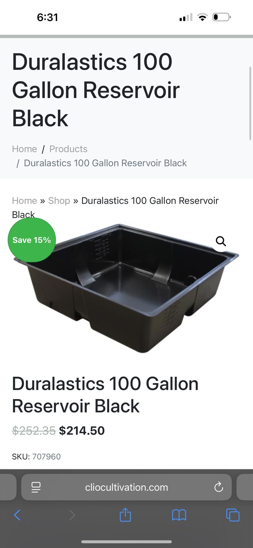 100 Gallon Plastic Reservoir