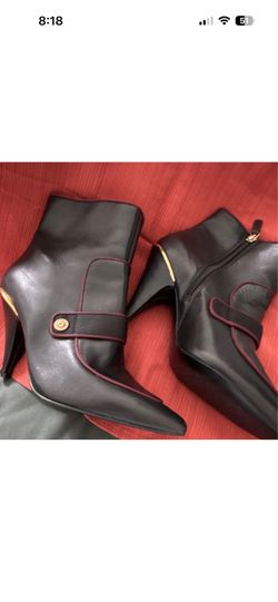 Nine West Black Burgundy Ankle Bootie Leather Stiletto Zip Button 7.5