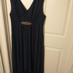Sleeveless High Low Navy Blue Dress