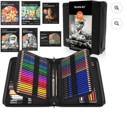 124 piece !!! Professional colored pencil set with carrying case and paper pad 