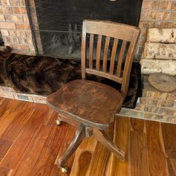 Antique Wooden Rolling Chair (Banker's Chair)