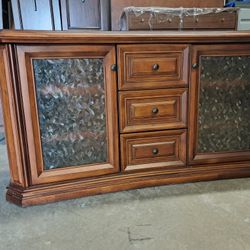 Solid Wooden TV Stand / Media Cabinet with Glass Doors