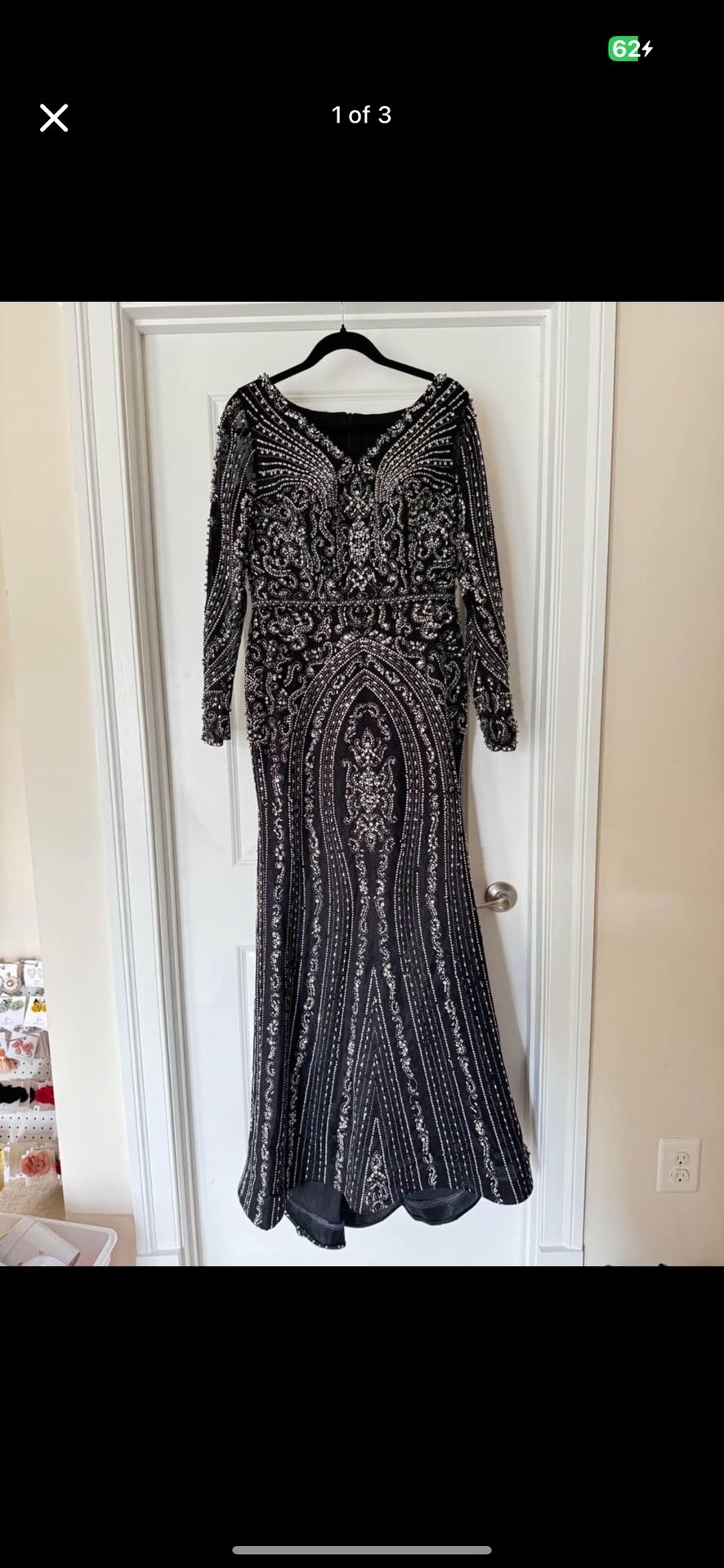 Brand New A Line Black Beaded Crystal Evening Gown Dress