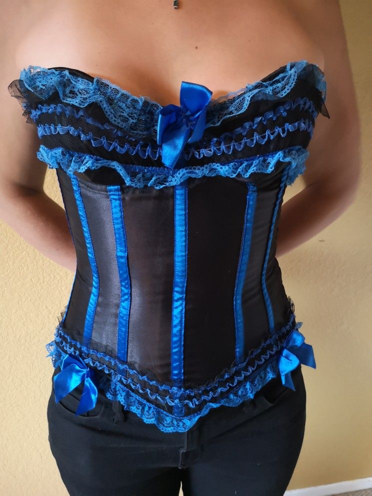 Blue and Black Ruffle Corset Medium Halloween 