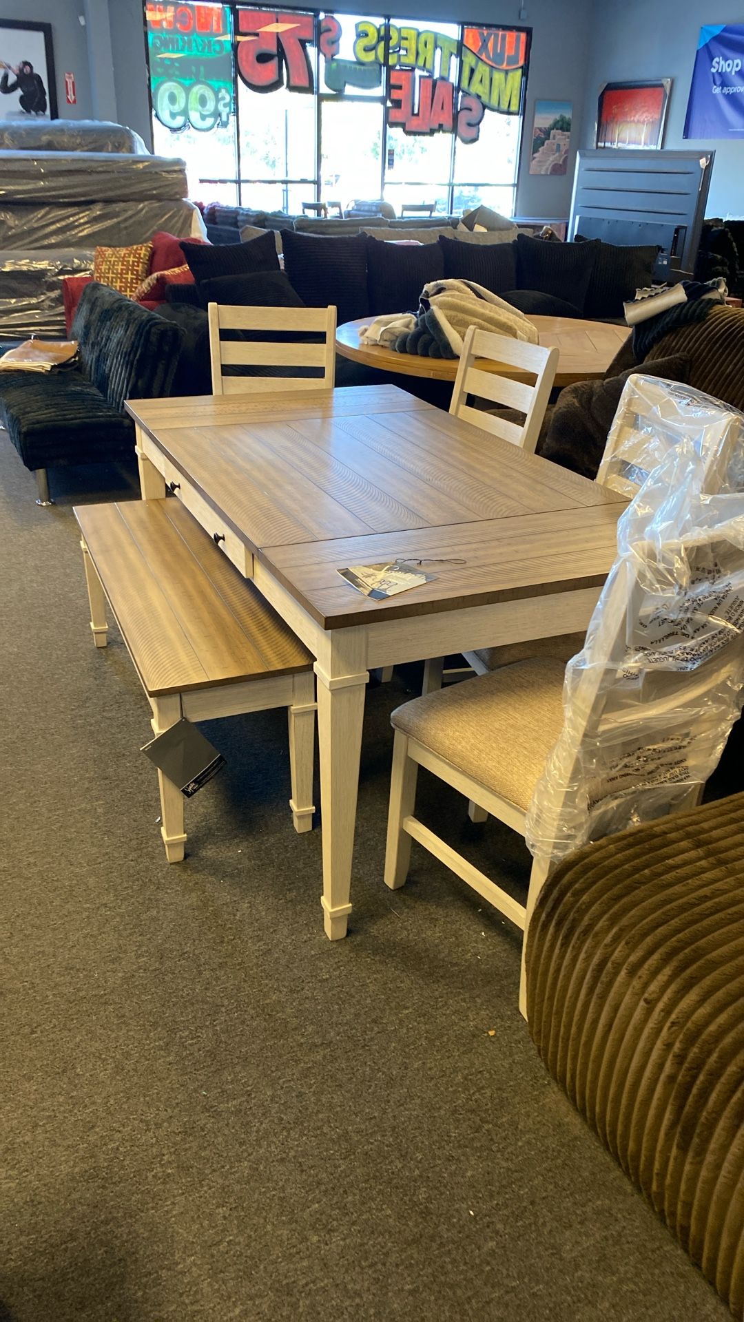 New Ashley Farmhouse Storage Dining Set Drawers Hidden Storage And More $999 Can Deliver Ready For Halloween