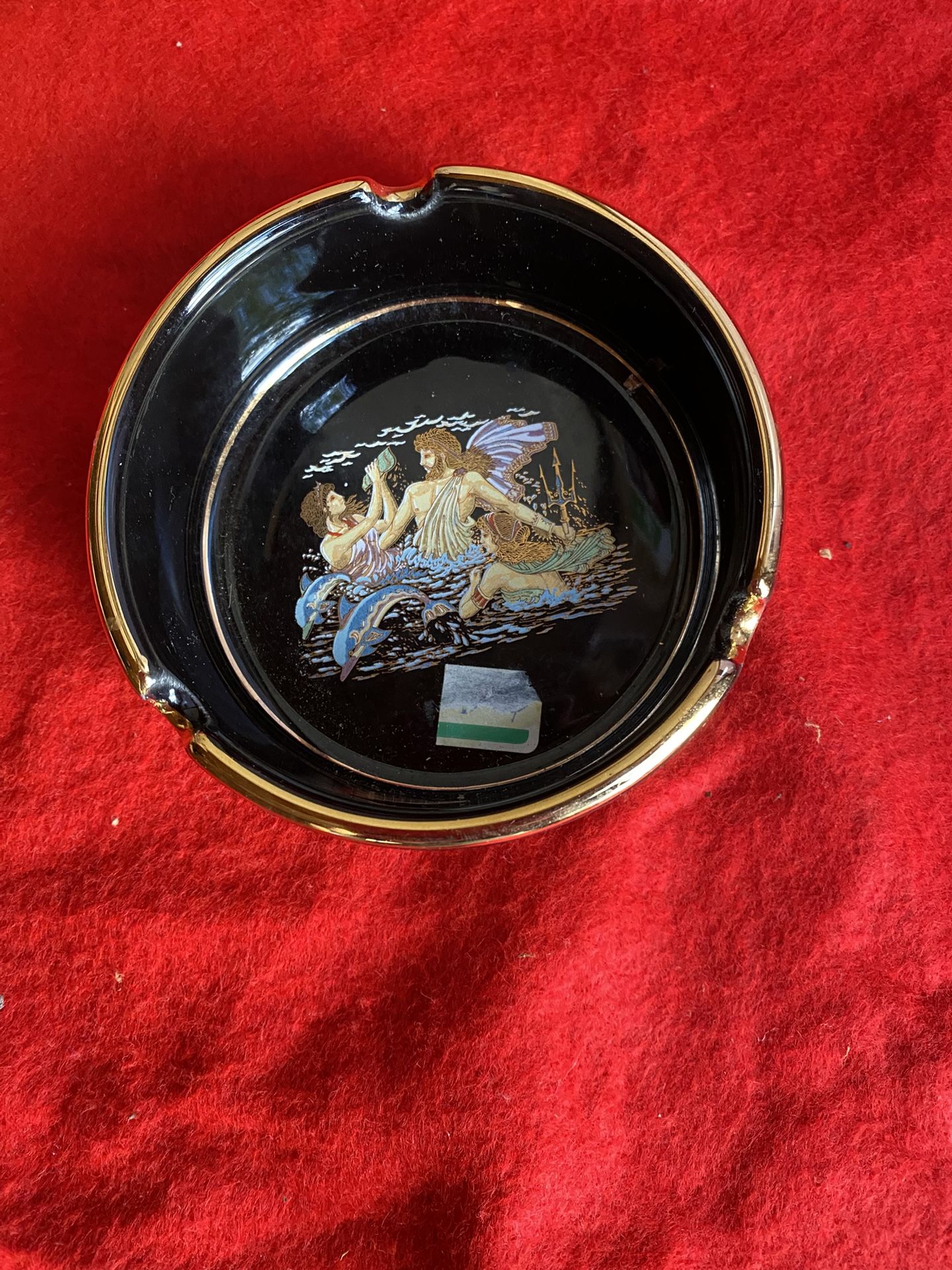 4 Inch 24k Black & Gold Handmade In Greece Ceramic Greek Ashtray Imported From Greece