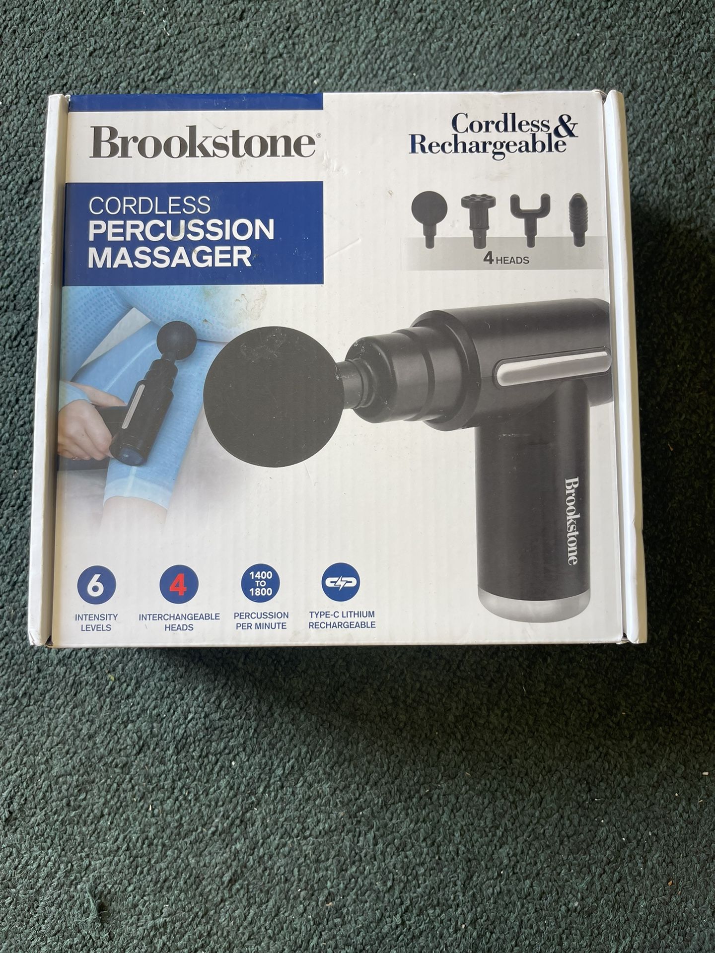 Brookstone Cordless Hot Cold Percussion Massager Gun,6 Intensity Levels,Deep