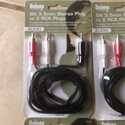 6ft 3.5mm Stereo Plug To 2 RCA Plugs  2 Pack Bundle 