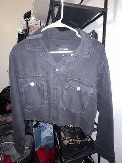 Fashion Nova Cropped Faded Black Jean Jacket 