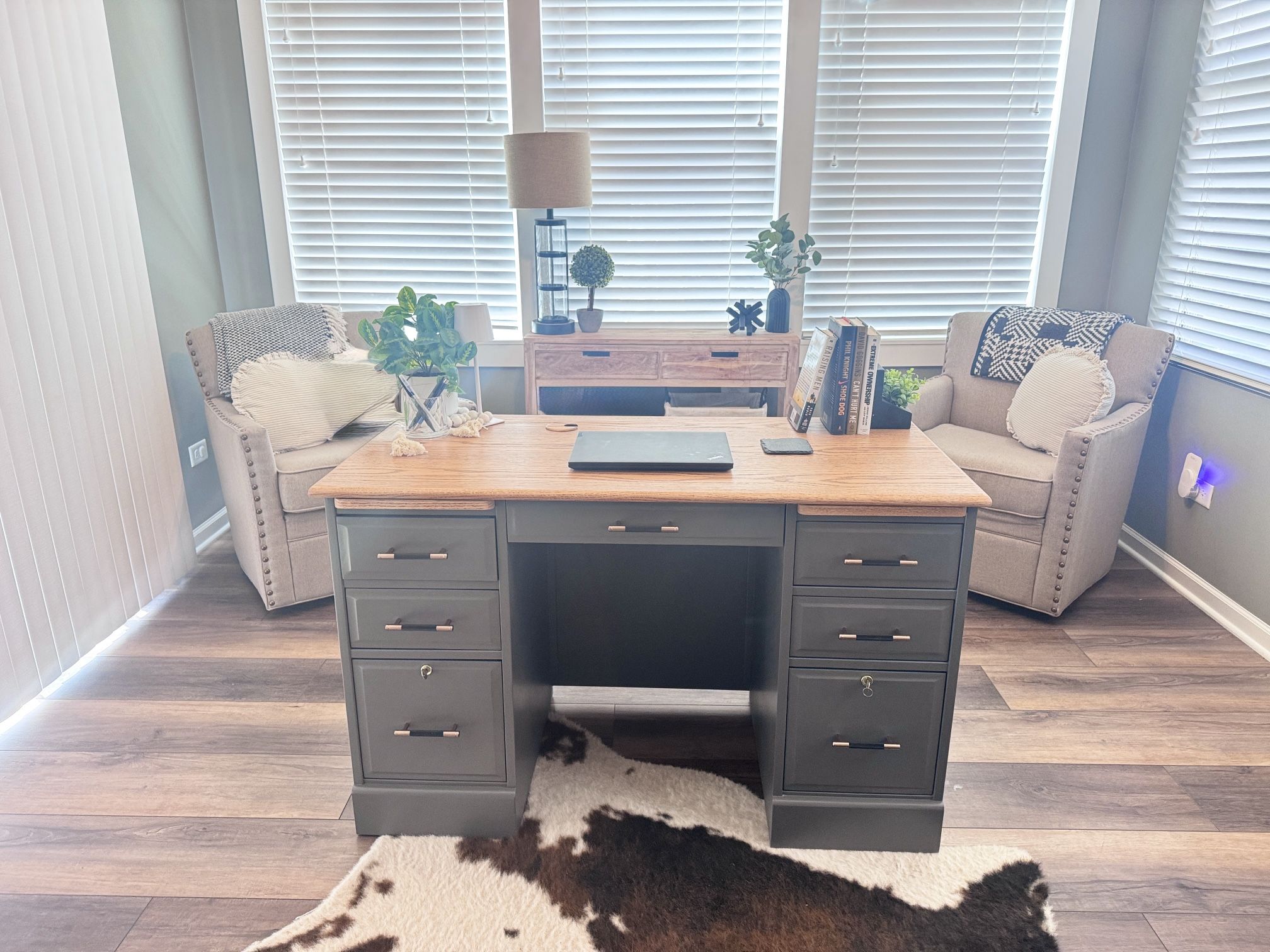 Refinished Solid Wood Desk – Custom Two-Tone Finish with Slide-Out Extensions