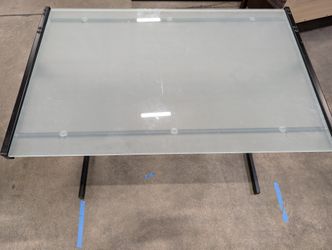 Modern Frosted Glass Top Desk with Storage Shelf