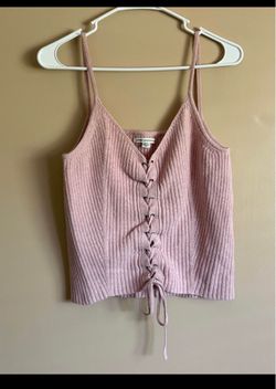 Women’s American Eagle Pink Soft Ribbed Lace-Up Crop Tank