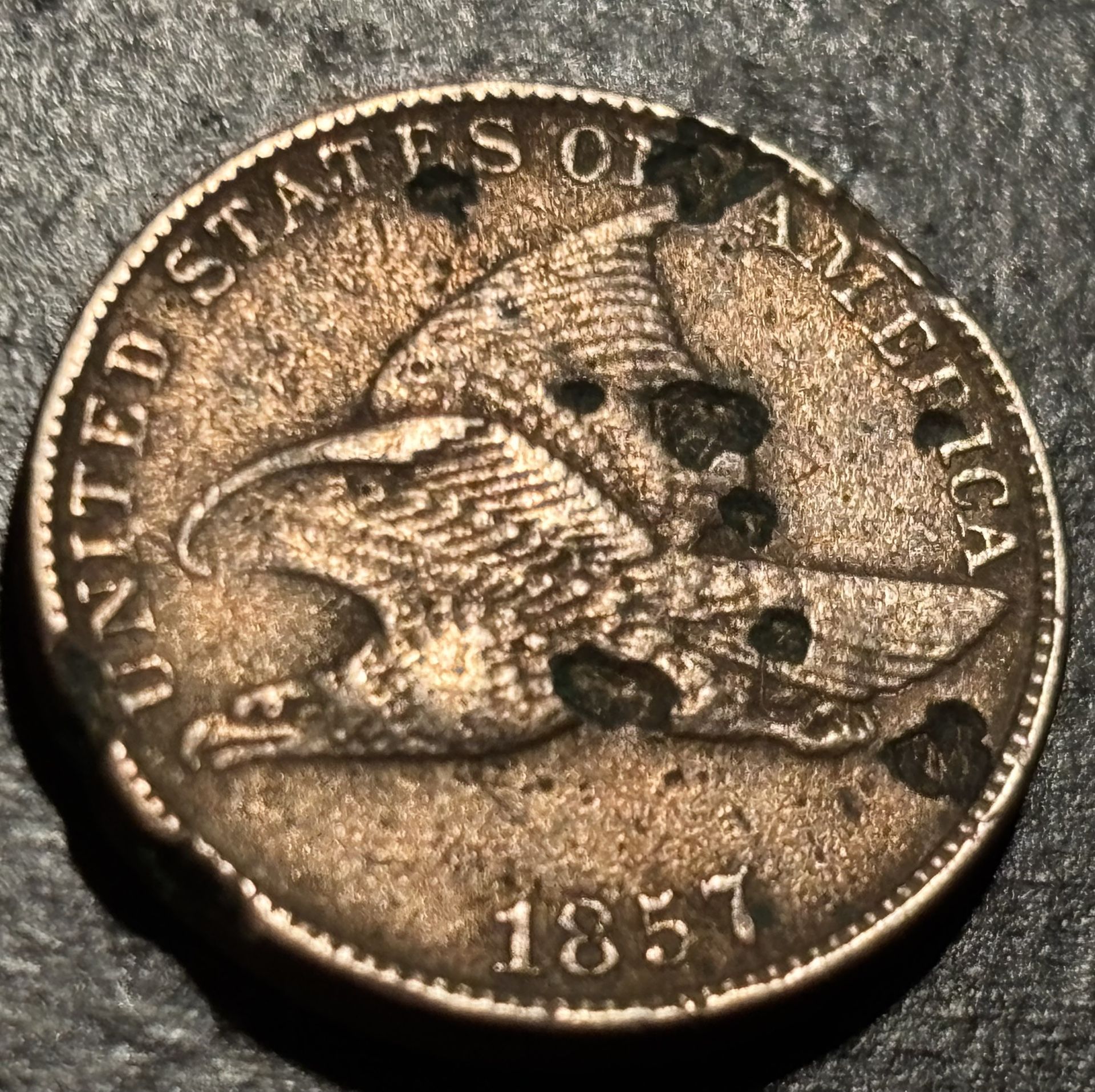 1 cent 1857. Antique Coin USA
