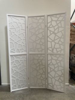 White 3-Panel Room Divider Screen Mosiac Style