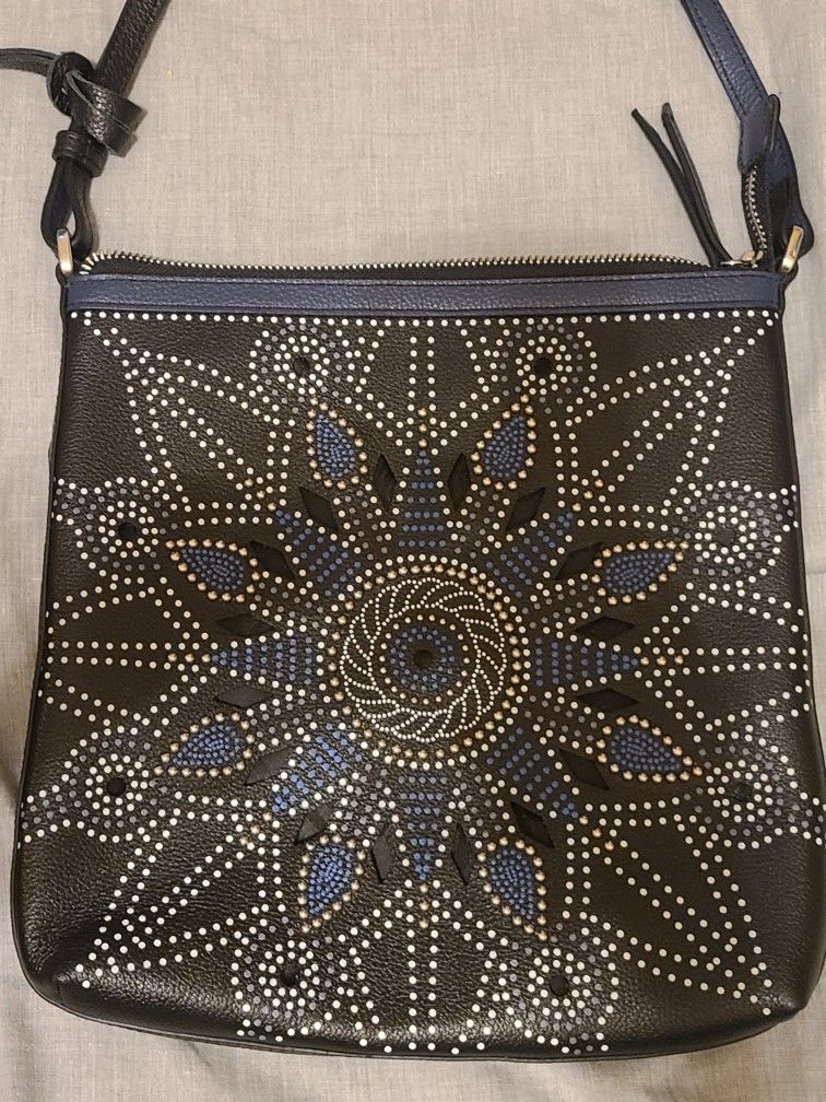 NEW W/O TAGS Brighton Star Studded Slim Crossbody Leather Blue Back