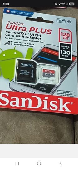 NEW - speed 130 mbps - SanDisk Ultra PLUS memory 128GB microSDXC UHS-I Class 10 Card w/ Adapter  NINTENDO SWITCH CELL PHONE GAMING SYSTEM DASH CAM SEC