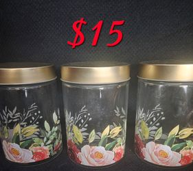 Glass Storage Jars with Floral Design Set of 3