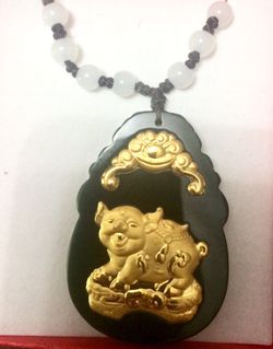 Black Jade Pendant Necklace (24K Gold Plated)