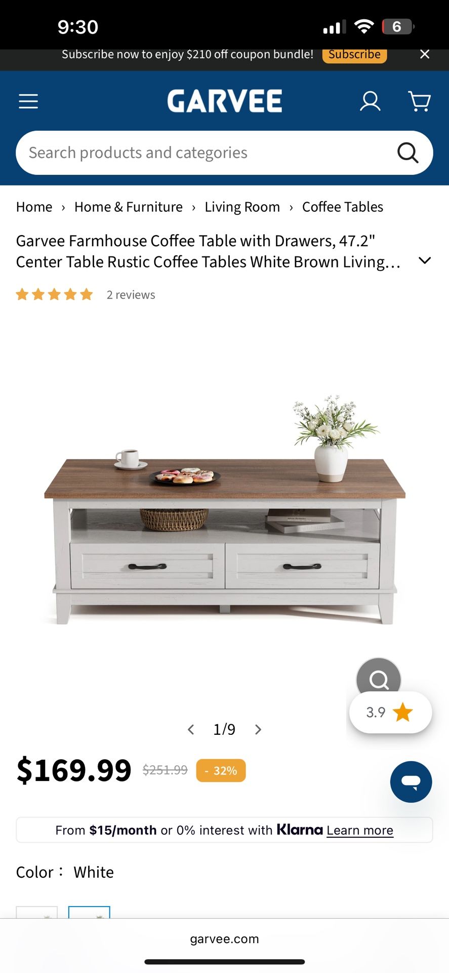 Garvey Coffee Table PRICE FIRM