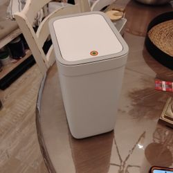 White Grey Trim Bathroom Trash Bin