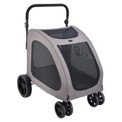 Pet Stroller, 4 Wheels Dog Stroller with Brakes, 160lbs Weight Capacity, Portable Puppy Stroller Carrier with Breathable Mesh Windows & Height-A