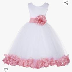 White and Dusty Rose Flower Girl Dress