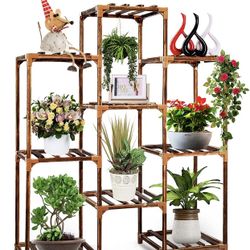 Plant Stand Indoor Outdoor, Tall Plant Stands for Indoor Plants Multiple, 9-Tier Wood Plant Shelf Large Plant Holder Shelves Wooden Flower Pot Stand f