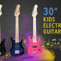 30 inch Kids Electric Guitar with 5w Amp, Gig Bag, Strap, Cable, Strings and Picks Guitar Combo Accessory Kit, Blue
