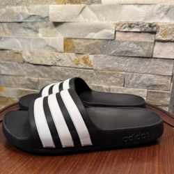Kids Sz 2 Adidas Black White Slides Slip-on Beach Water Shoes EUC