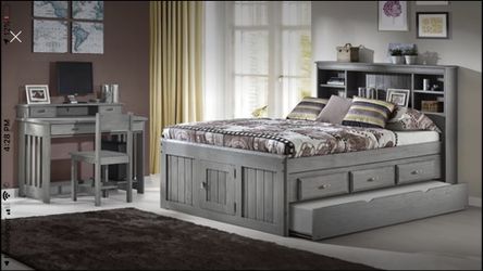 Twin Charcoal Solid Wood Bed Frame W/Drawers N Trundle