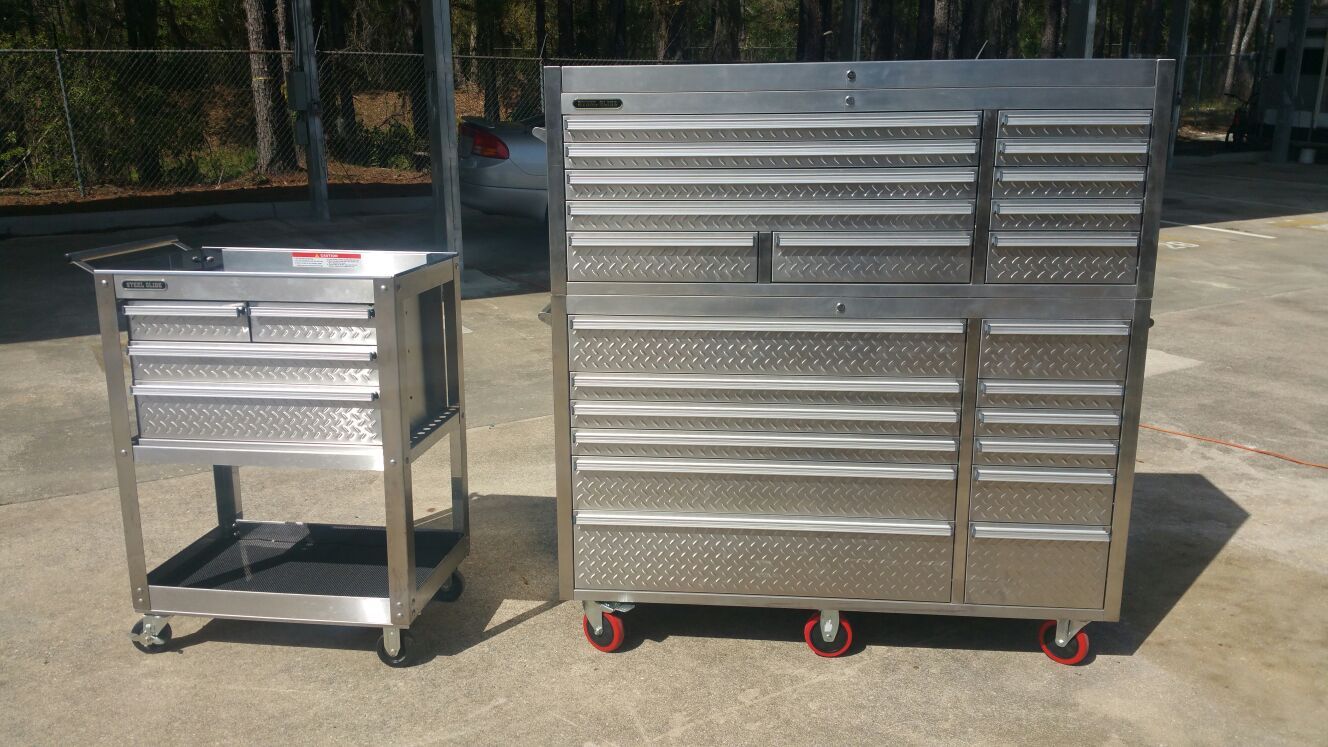 Steel Glide stainless steel tool box and matching tool cart