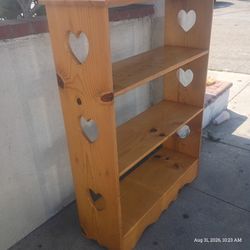 Vintage Cottagecore wooden book shelf with heart cut outs