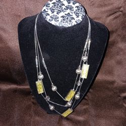 Silver With Yellow Stone Layered Necklace For $10