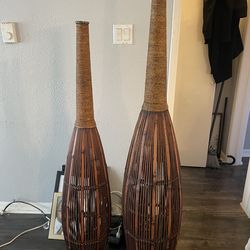 Tall Woven 1970's Floor Vases