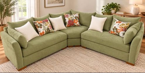Broyhill Sage Green Suede 3-Piece Corner Sectional