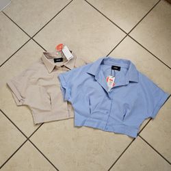 Cider Womens Medium Short Sleeve Crop Shirts CIDER